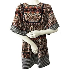 Boho Hippie Kimono Dress Patterned 3/4 sleeve